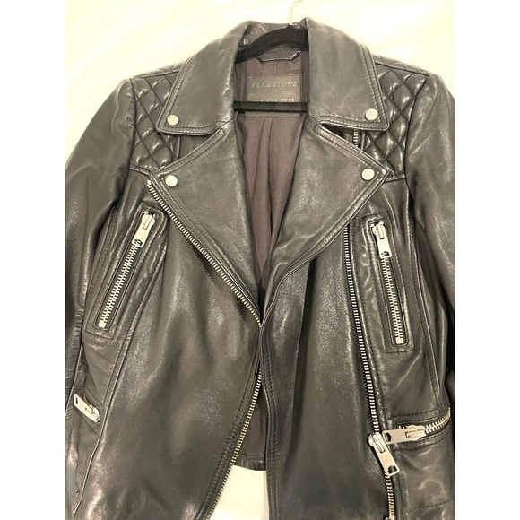 ALL SAINTS Women Bleeker Biker Cargo Leather Jacket Moto Black 0 XS 32 EUC - Picture 10 of 15